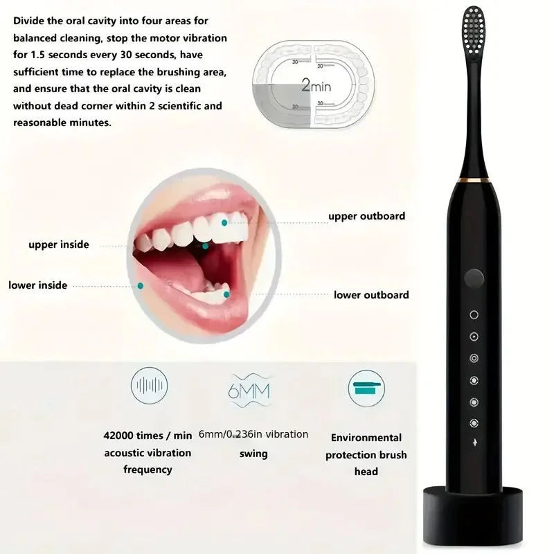Rechargeable Sonic Cleaning Toothbrush with Soft Bristles